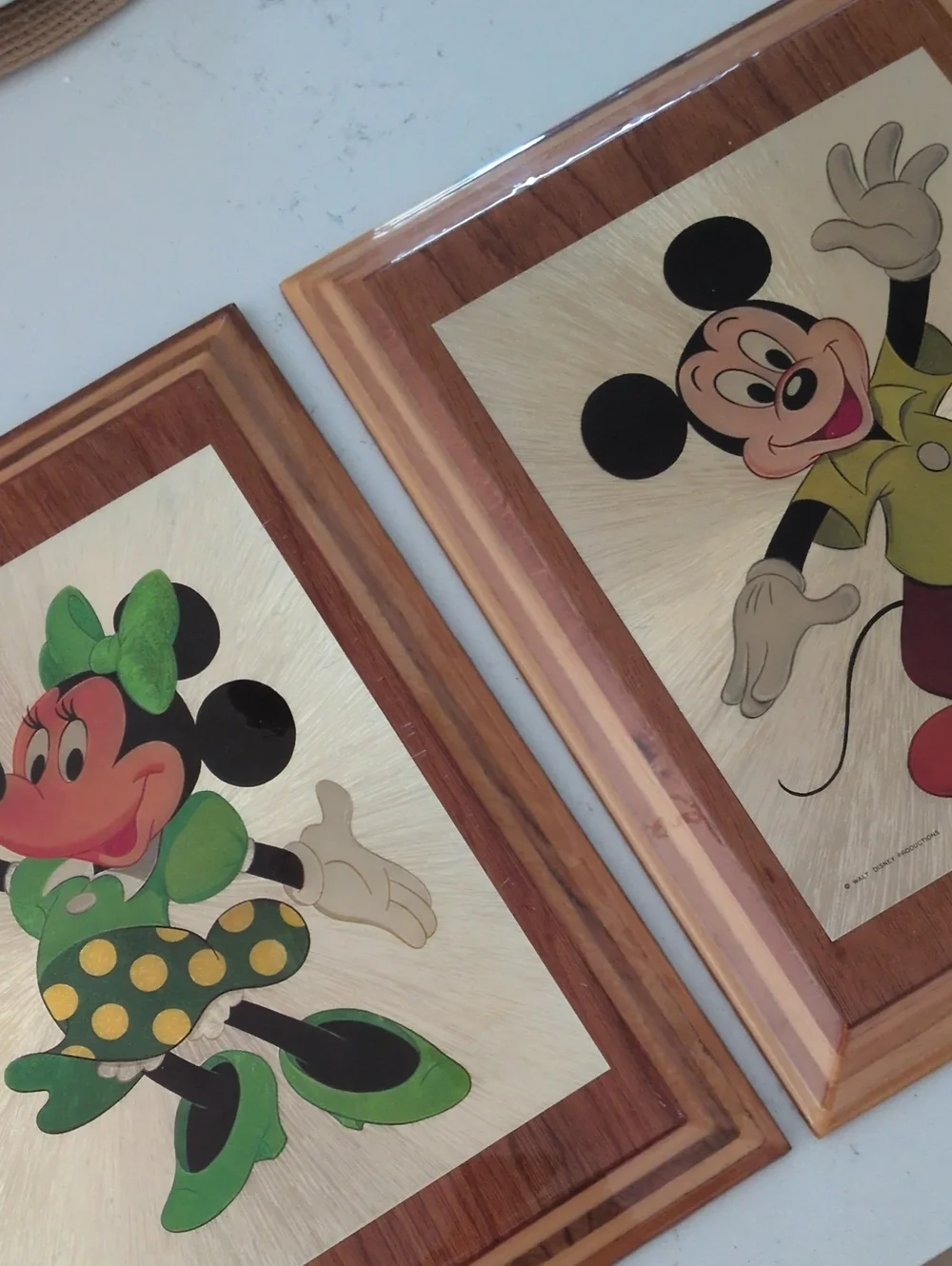 1980's Disney Mickey & Minnie Foil Art Pair - Wooden Wall Hangings